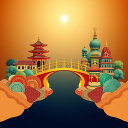 A captivating cover design symbolizing cultural unity, featuring a central bridge that serves as a connecting element