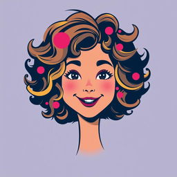 A vector portrait of a girl with curly hair, designed in an ultra-modern vector graphics style