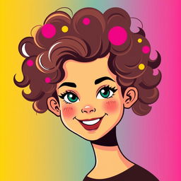 A vector portrait of a girl with curly hair, designed in an ultra-modern vector graphics style