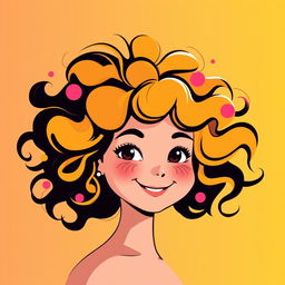 A vector portrait of a girl with curly hair, designed in an ultra-modern vector graphics style