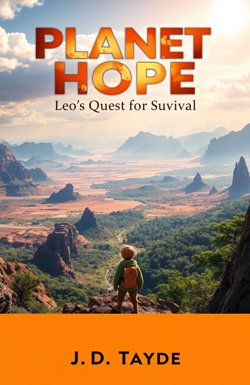 A captivating book cover for 'Planet of Hope: Leo's Quest for Survival'