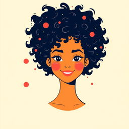A vector portrait of a curly-haired girl, illustrated in the style of ultra-modern vector graphics