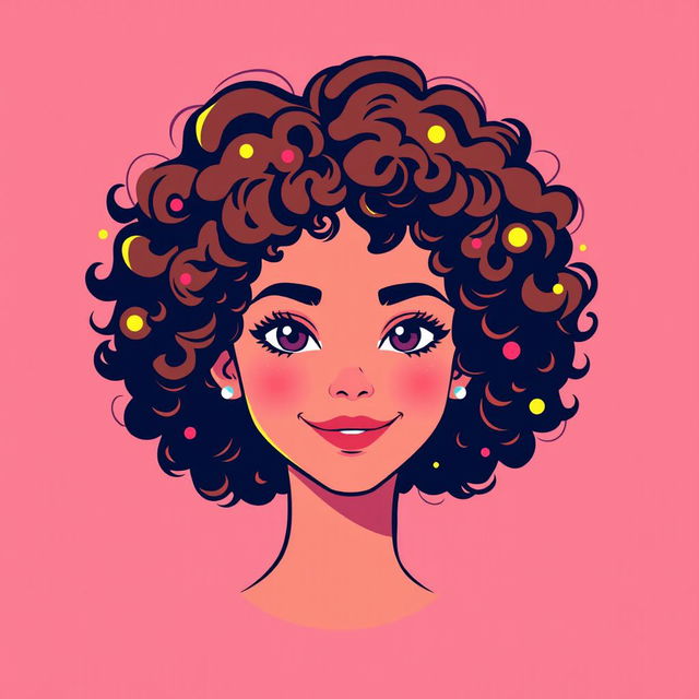 A vector portrait of a curly-haired girl, illustrated in the style of ultra-modern vector graphics