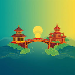 A captivating cover design that symbolizes cultural unity, featuring a centrally positioned bridge that serves as a connecting element