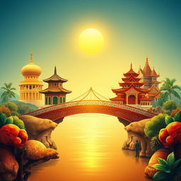 A captivating cover design that symbolizes cultural unity, featuring a centrally positioned bridge that serves as a connecting element