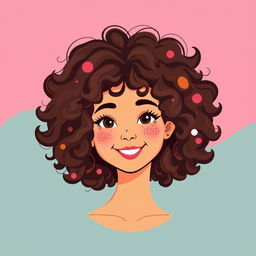 A vector portrait of a girl with curly hair, depicted in the style of ultra-modern vector graphics