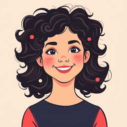 A vector portrait of a girl with curly hair, depicted in the style of ultra-modern vector graphics