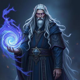 Elder Thalian Starbound, a wise and enigmatic figure of the Twilight Accord, stands tall with a slender build
