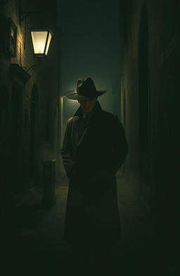 A haunting and atmospheric scene set in a dimly lit, foggy alleyway, captured at night