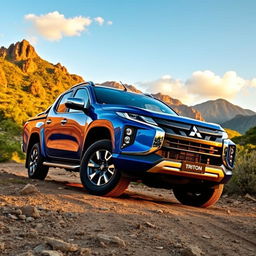 A Mitsubishi L200 Triton, parked majestically on a rugged off-road terrain, showcasing its sleek and aggressive design