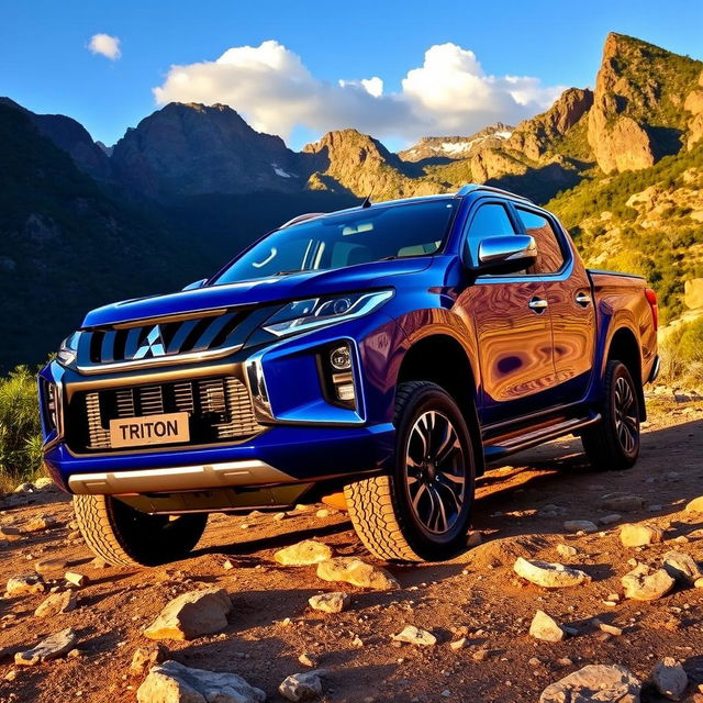 A Mitsubishi L200 Triton, parked majestically on a rugged off-road terrain, showcasing its sleek and aggressive design