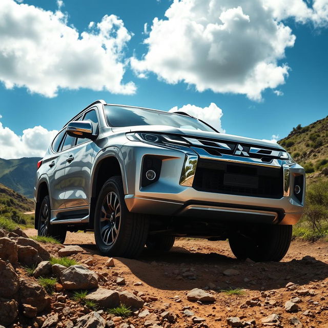 A Mitsubishi Pajero Dakar, commanding attention on a challenging off-road path, highlighting its robust and muscular design