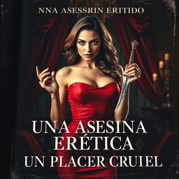 An alluring book cover for 'UNA ASESINA ERÓTICA O UN PLACER CRUEL'