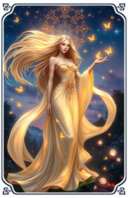 A majestic fantasy goddess standing gracefully in an ethereal landscape