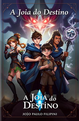 A captivating book cover for an adventure and animation themed story titled 'A Joia do Destino'