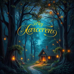 A captivating book cover design featuring a mystical forest, bathed in twilight hues