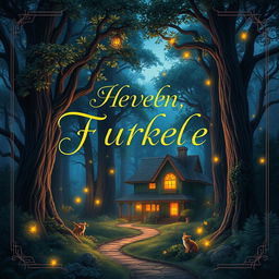 A captivating book cover design featuring a mystical forest, bathed in twilight hues