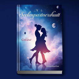A beautifully designed book cover for 'Seelenpartnerschaft' (Soul Partnership) featuring two intertwined silhouettes against a dreamy, cosmic backdrop