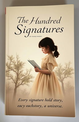 A haunting book cover featuring a young girl in a delicate frock, holding a page and gazing thoughtfully at a starry sky