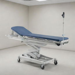 A Stryker medical stretcher with sturdy, sleek design, prominently displaying its ergonomic features and mobility