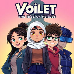 A vibrant illustration of the main character Dahlia, a Muslim teenage girl with striking orange eyes, standing confidently in the center