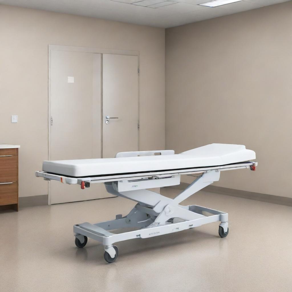 A vector illustration of a Stryker stretcher situated in a hospital environment