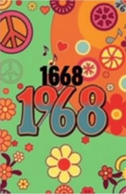 A book cover design inspired by the year 1968, featuring vibrant colors and bold typography typical of that era