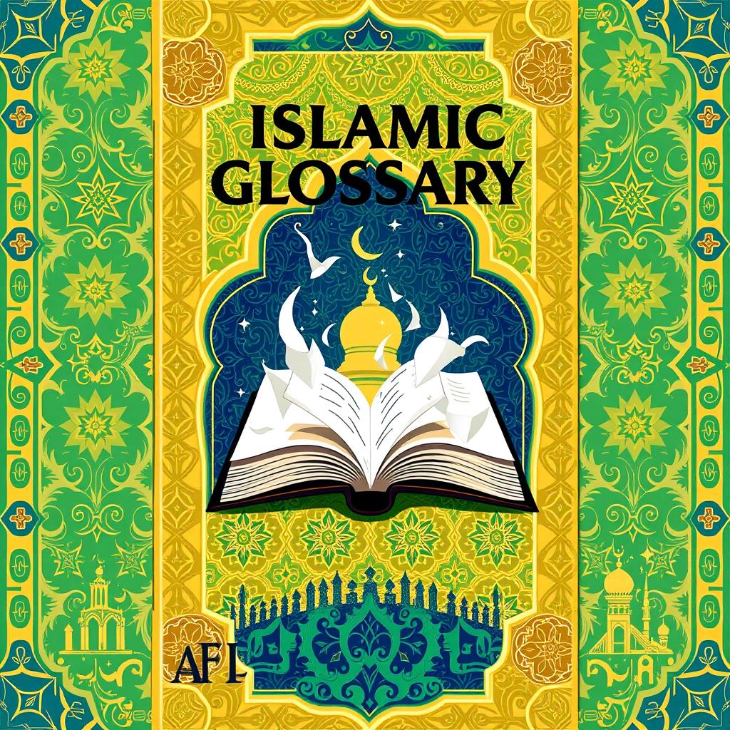 A vibrant and attractive book cover design for an 'AFL Islamic Glossary'