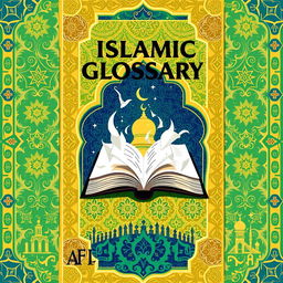 A vibrant and attractive book cover design for an 'AFL Islamic Glossary'