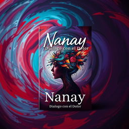 A striking book cover design for 'Nanay: Diálogo con el Dolor' that reflects the concept of a chaotic mind amidst maternal love and pain