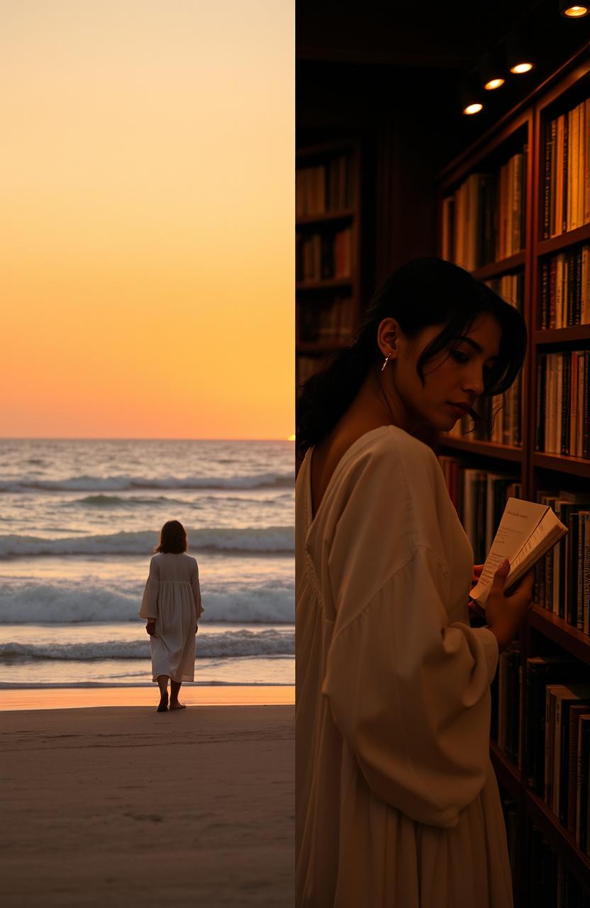 A serene split image featuring two women in different settings