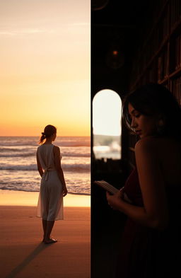 A serene split image featuring two women in different settings