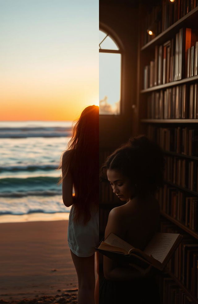 A serene split image featuring two women in different settings