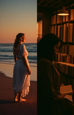 A serene split image featuring two women in different settings