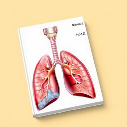 A book cover design featuring a detailed and vibrant anatomical illustration of the respiratory system, including the lungs and trachea, displayed prominently