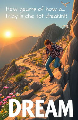 An inspirational and uplifting scene depicting the journey of an individual pursuing their life dream