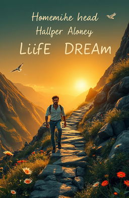 An inspirational and uplifting scene depicting the journey of an individual pursuing their life dream