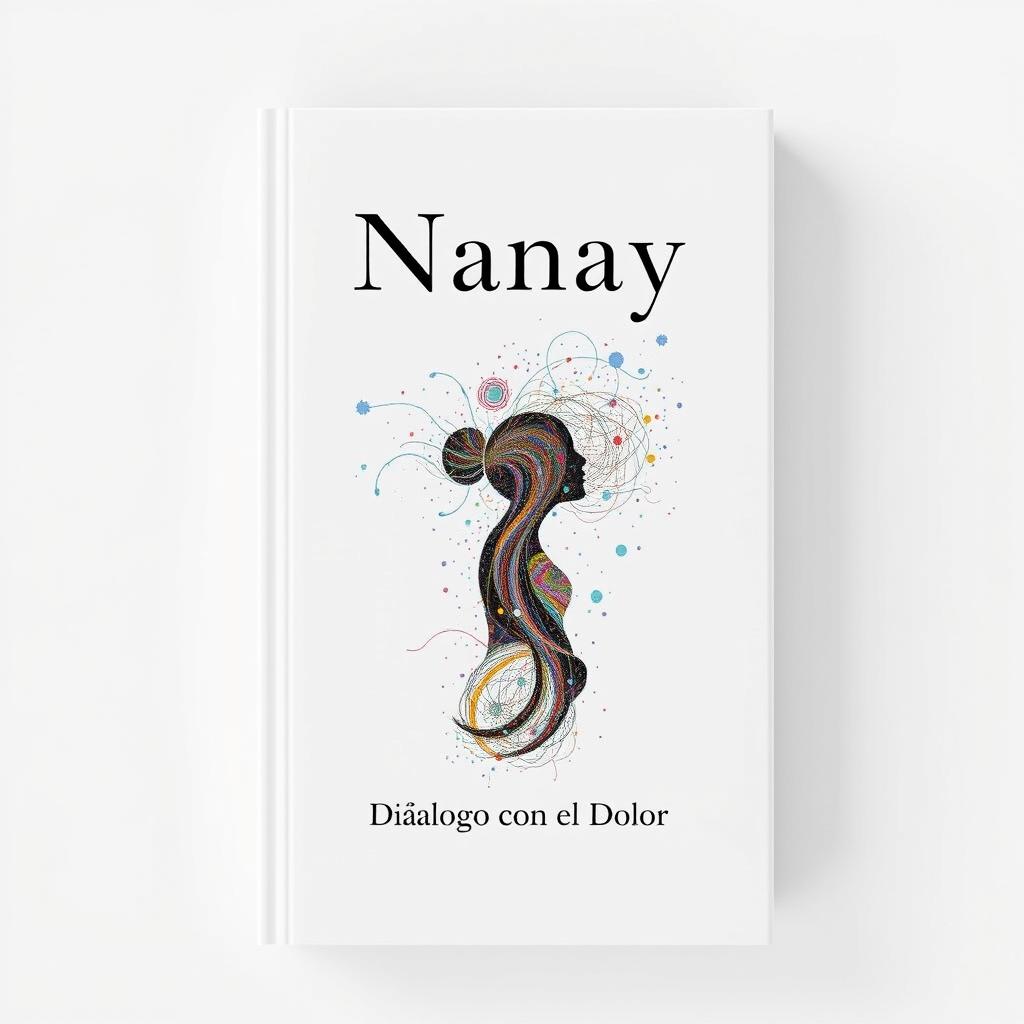 A compelling book cover design for 'Nanay: Diálogo con el Dolor' that merges the themes of maternal love with the chaos of a troubled mind, all presented in a minimalist style