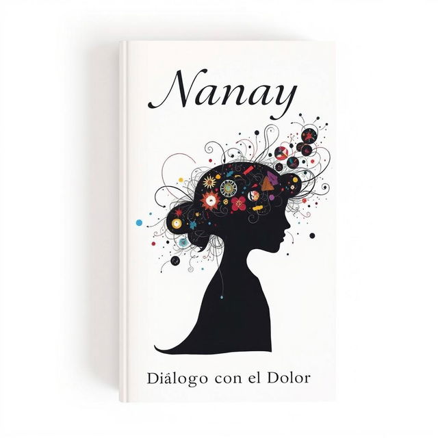 A compelling book cover design for 'Nanay: Diálogo con el Dolor' that merges the themes of maternal love with the chaos of a troubled mind, all presented in a minimalist style