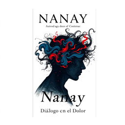 A visually striking book cover design for 'Nanay: Diálogo con el Dolor' featuring a minimalist portrayal of a man with a chaotic mind