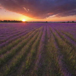 An HDR-rendered image of a vast lush field under a brilliant sunset in a 1920x1080 resolution