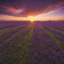 An HDR-rendered image of a vast lush field under a brilliant sunset in a 1920x1080 resolution