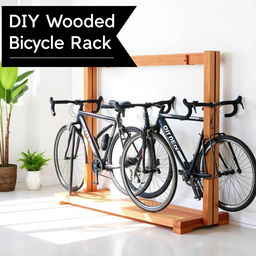 A stylish indoor DIY wooden bicycle rack designed to store up to five bicycles