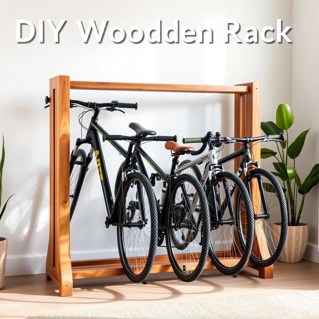 A stylish indoor DIY wooden bicycle rack designed to store up to five bicycles