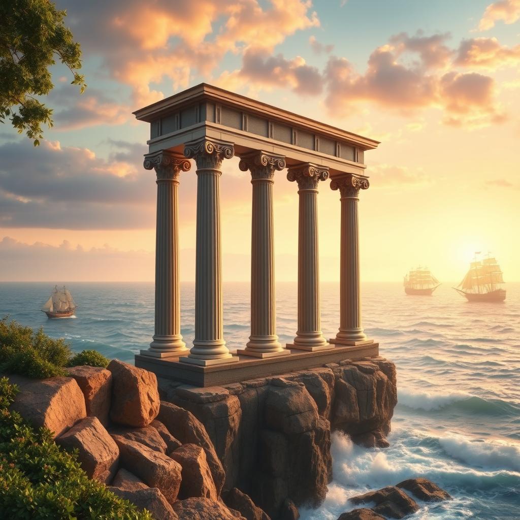 A beautiful book cover for an adult fantasy romance series, featuring four majestic columns reminiscent of classical Greek and Roman architecture