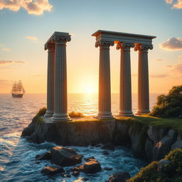 A beautiful book cover for an adult fantasy romance series, featuring four majestic columns reminiscent of classical Greek and Roman architecture