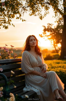 A contemplative scene depicting a woman reflecting on her life and experiences in a serene, tranquil setting