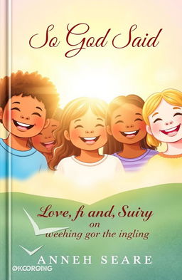 A heartwarming book cover featuring smiling children with diverse backgrounds, basking in a warm, gentle light that symbolizes hope and unity