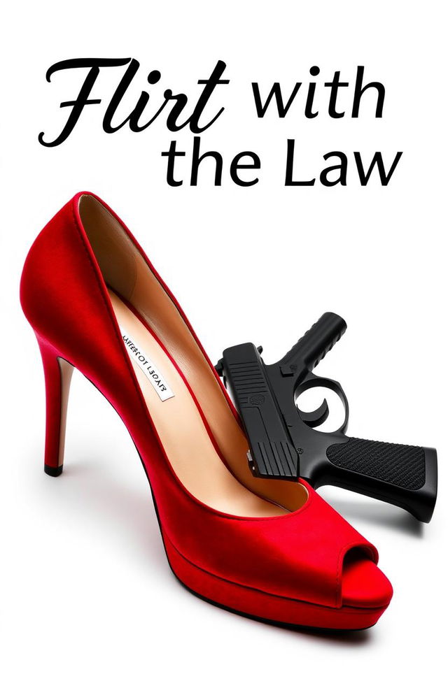 A striking image featuring a red high heel shoe and a pistol elegantly placed on a pristine white background