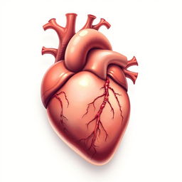A detailed illustration of a human heart, showcasing the intricate structures and veins, with a light background and soft shadows to emphasize the curves of the heart